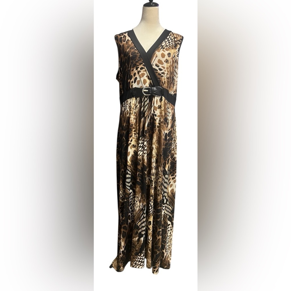 Susan Lawrence Animal Print Maxi Dress with Black Accents